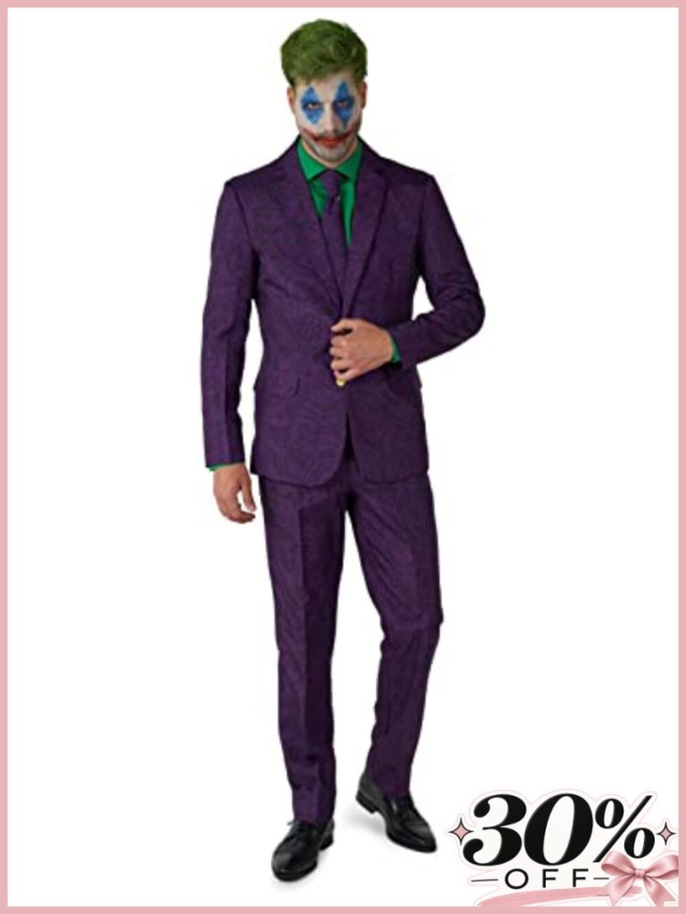 Men's Joker Costume Slim Fit 3-Piece Purple Suit Halloween Party Cosplay